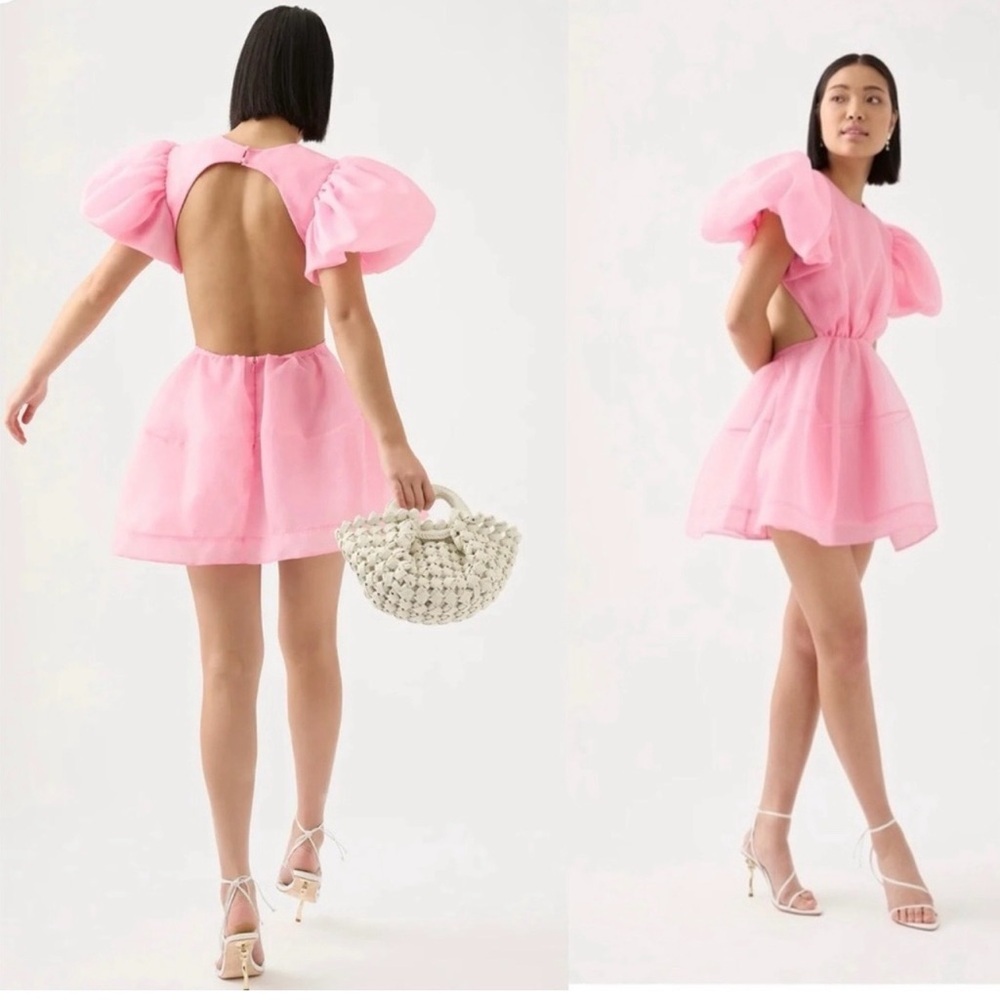 Aje Simplicity Puff Sleeve Cut Out Backless Mini Dress Ballet Pink Size 4 EUC